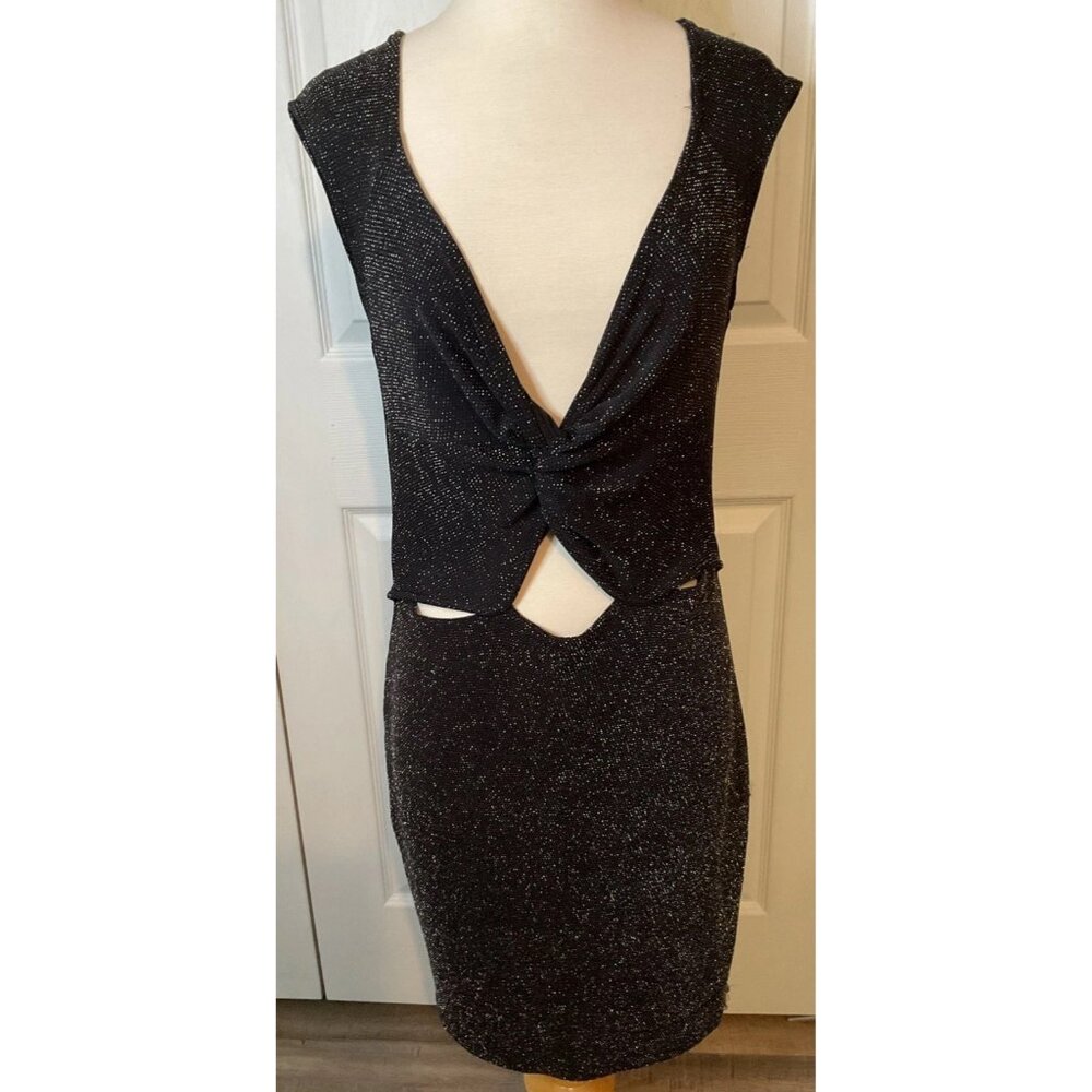 Haute Monde Lurex Open Front Silver Dress Large New Y2K